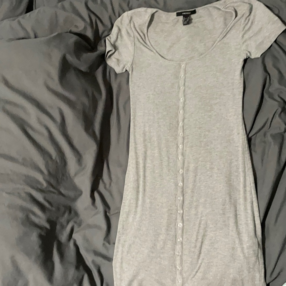 Gray button down body form dress